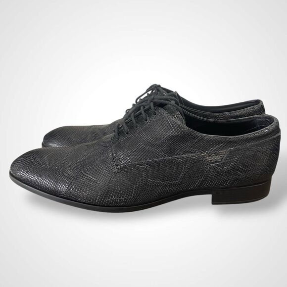 EMPORIO ARMANI Snakeskin Effect Leather Derby Shoes Men Size 10 Black Lace-Up main image 7